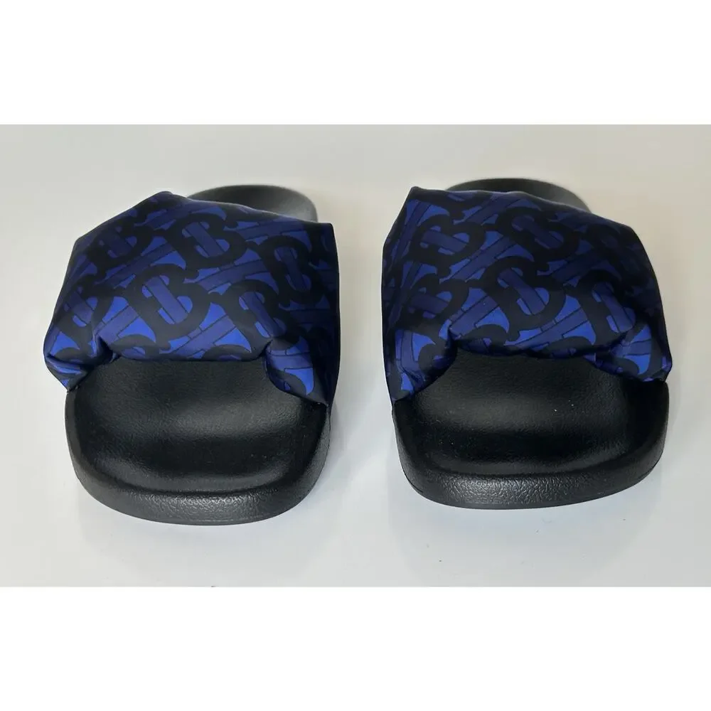 NIB $570 Burberry Furley Puff TB Men's Slides Blue Sandals 10 US (43) 8048585